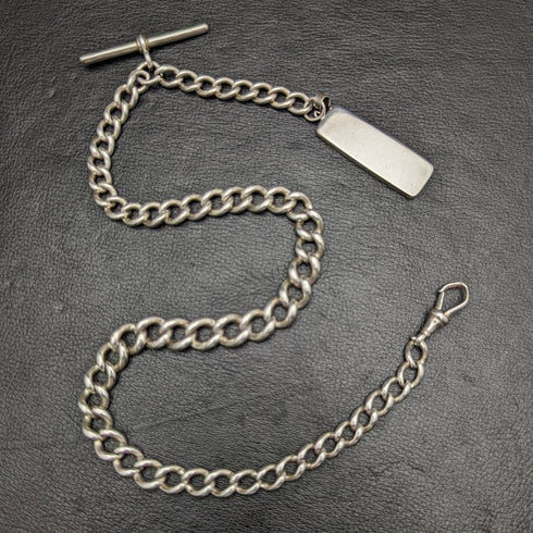 Around 1900 British Antique Pure Silver (925 Silver) Thick Albert Chain 75g Pure Silver Ingot Fob